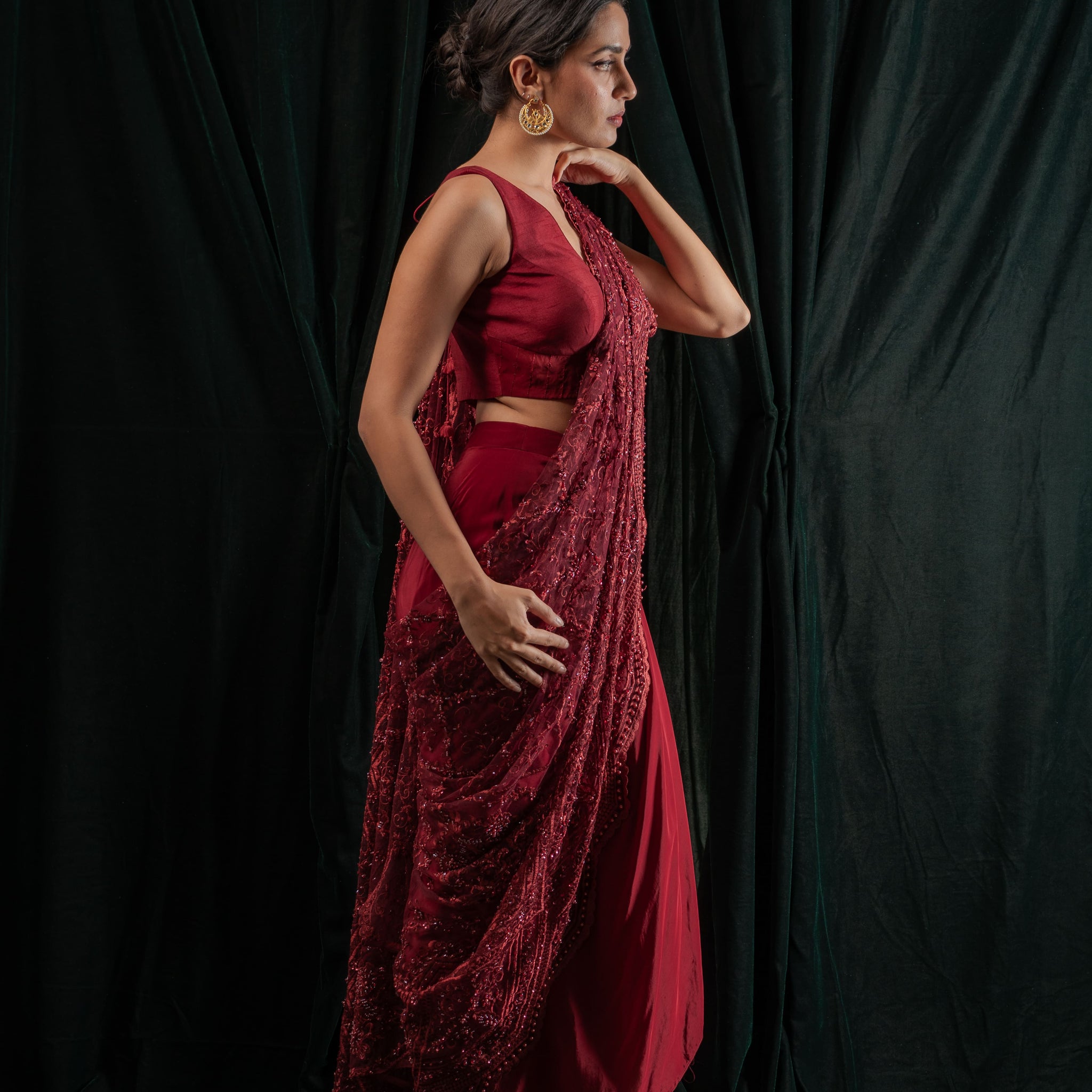 Scarlet Half Sari Drape