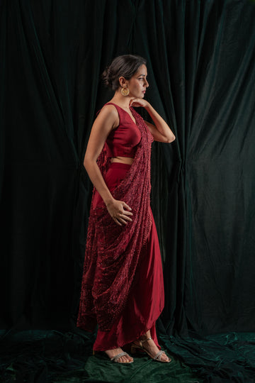 Scarlet Half Sari Drape